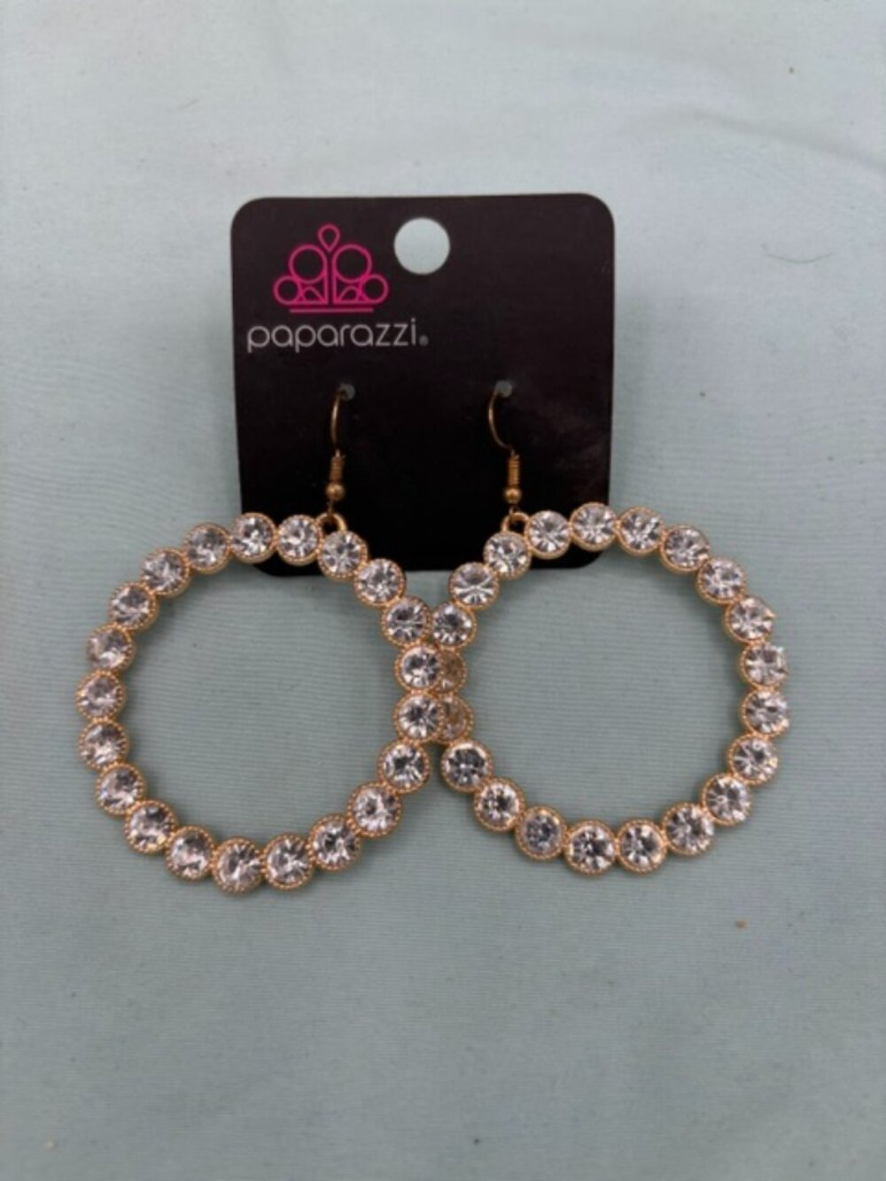 Paparazzi Glam-Boree Gold W/ White Rhinestone Circle Earrings